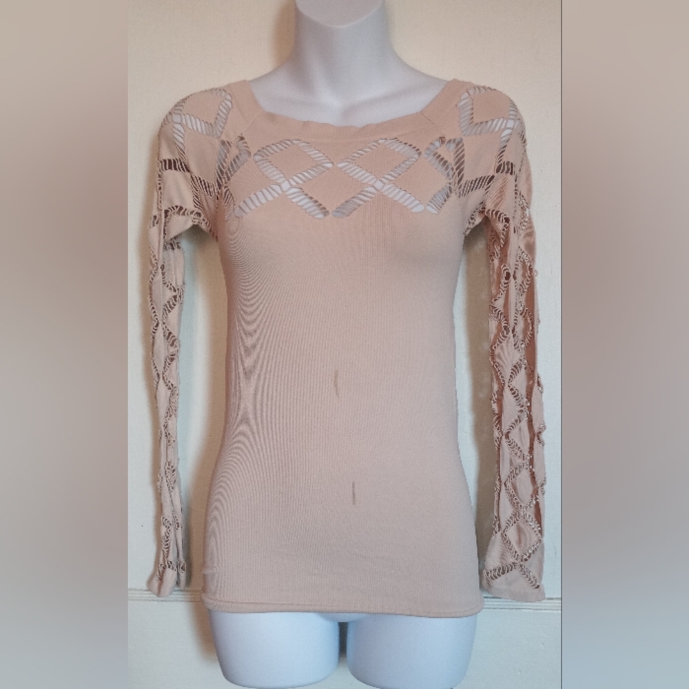 bebe Beige Cut-Out Sleeve Top